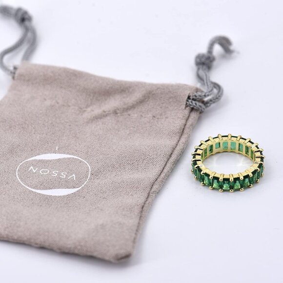 Green Emerald Band 5 Carat 18K Gold Plated Claw Prong | Rectangle Emerald Cut Et - Picture 6 of 6